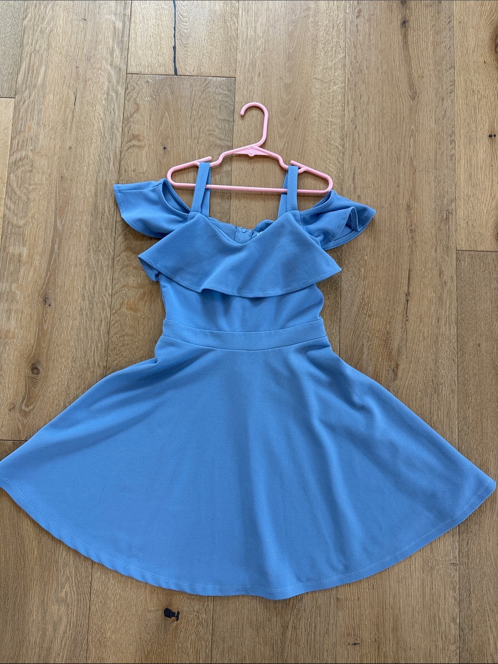 Girls Light Blue Ruffle Off-Shoulder Casual Dress
